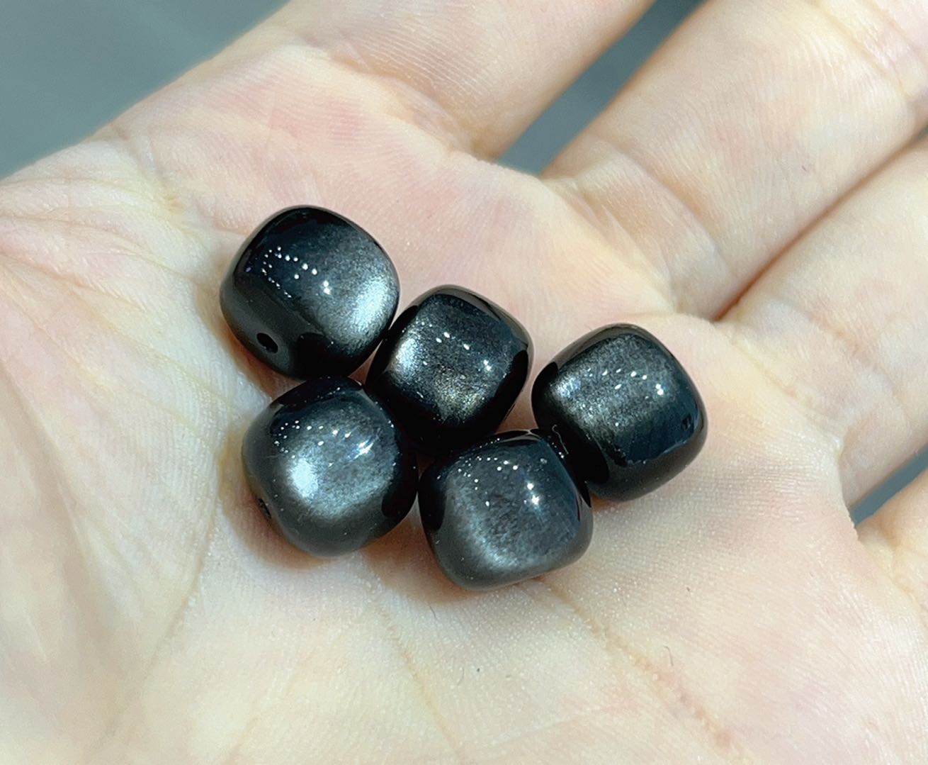 Silver Obsidian Barrel Bead